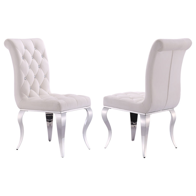 Rosdorf Park Jayaram White Velvet Dining Chairs With Metal Legs